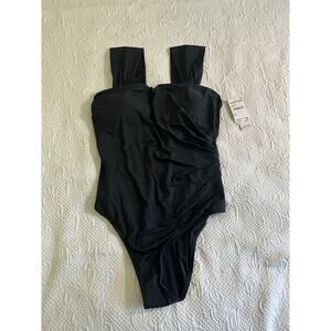 Jantzen Black Cap Sleeve One-Piece Swimsuit Size 14 NWT